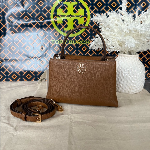 New, tory burch britten micro satchel crossbody top handle brwon - Picture 3 of 11